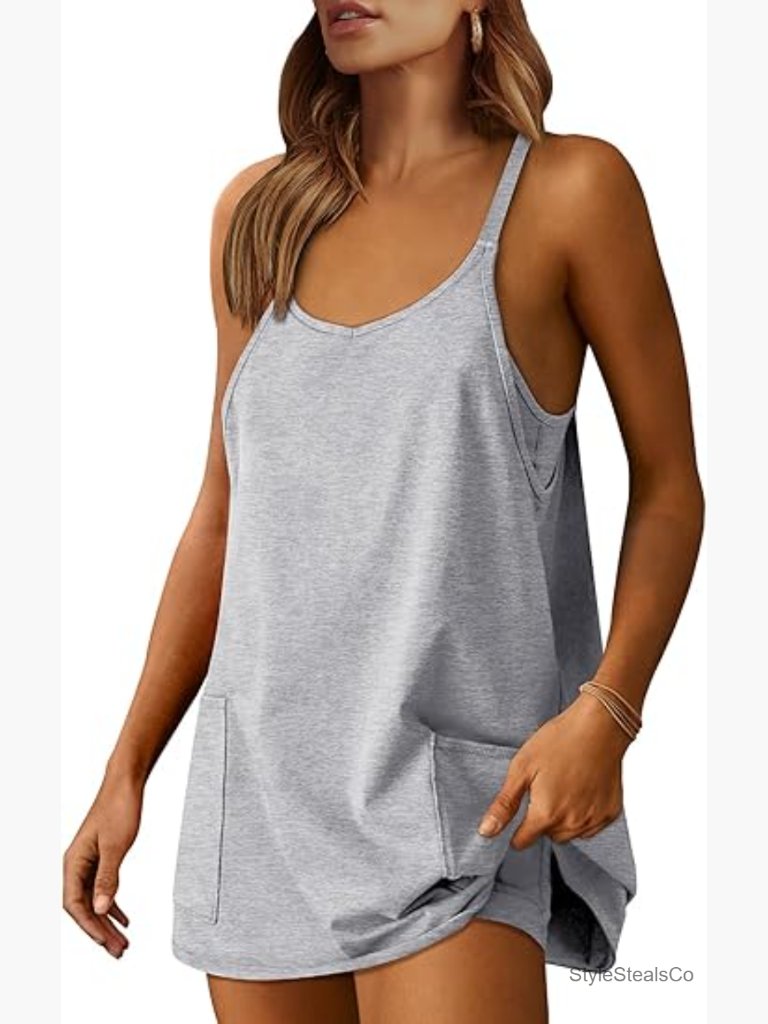 Women Athletic Dress Built-In Shorts Tennis Mini Dress Sleeveless Summer Travel